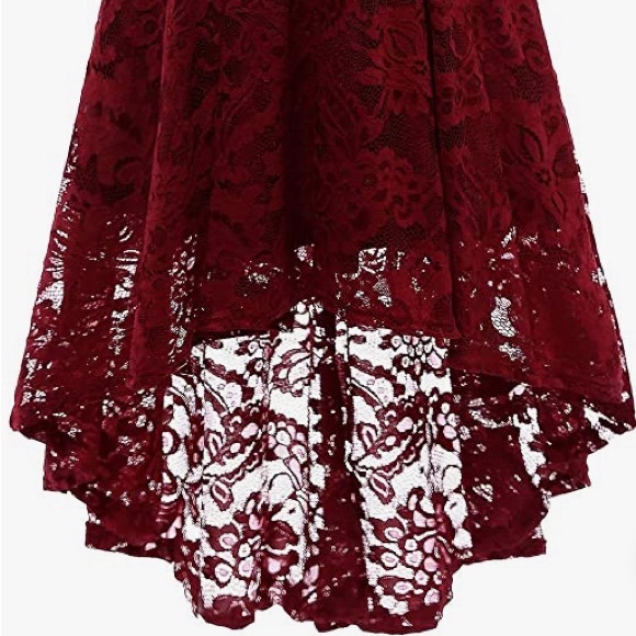 Maudress Dress in deep crimson with Soft lace overlay - Picture 4 of 9